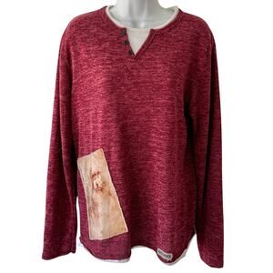 Historica Leonardo da Vinci Maroon White Faux Layer Henley Long Sleeve Shirt L